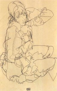 Siddende pige af Egon Schiele